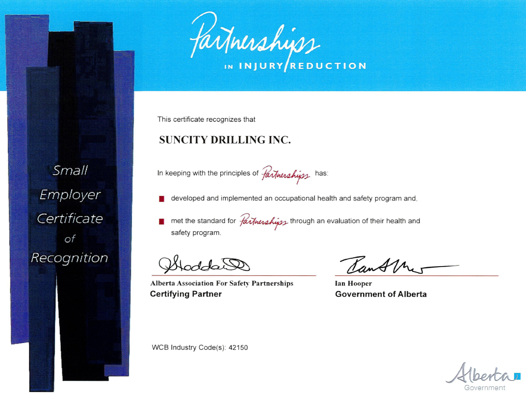 Suncity Drilling Secor Certificate
